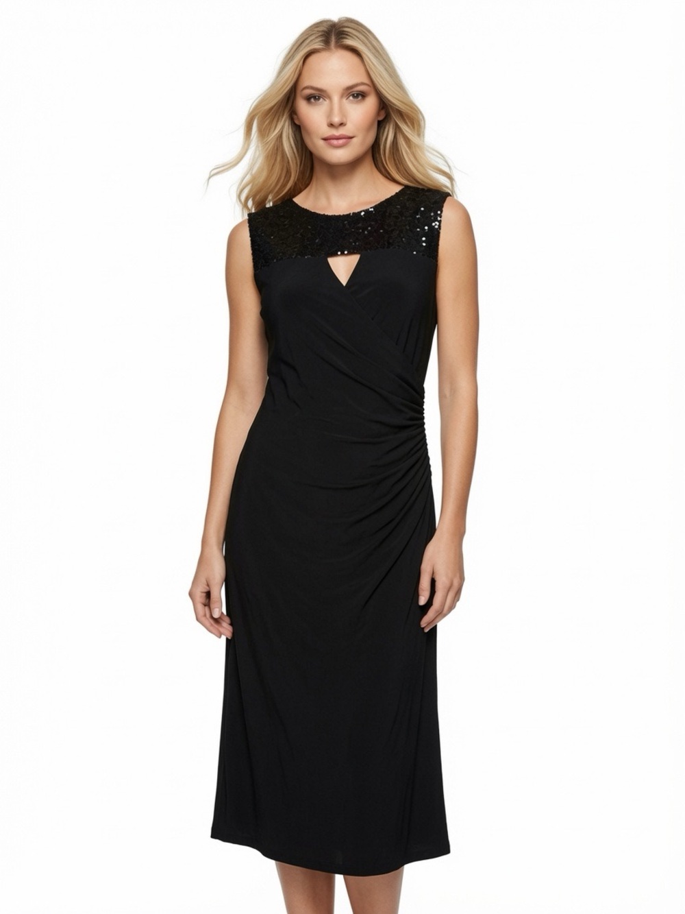 Lauren Ralph Lauren Black Sequin Yoke Dress Size 16